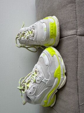 Balenciaga Kids White Sneakers with Neon Yellow Accents